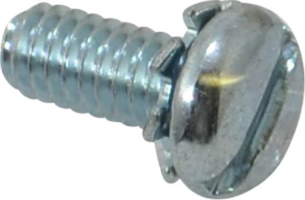 Value Collection - #8-32 UNC, 3/8" Length Under Head Slotted Drive Machine Screw - Pan Head, Grade J82 Steel, Zinc-Plated Finish, External Tooth - Exact Tooling