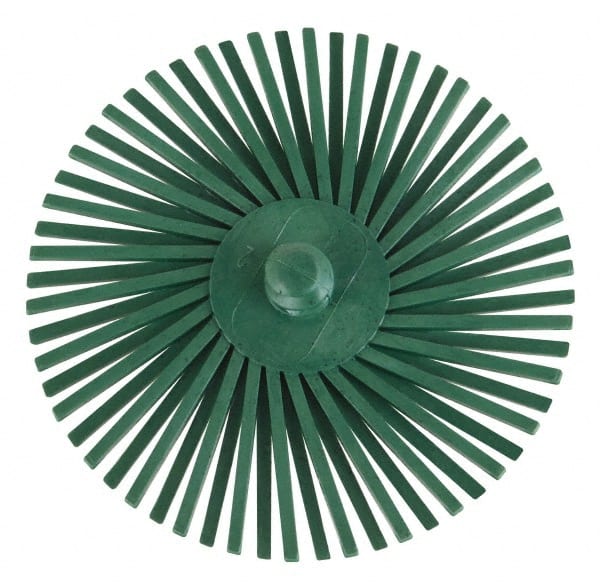 3M - 3" Diam, Type R Quick Change Radial Bristle Brush - 50 Grit, Coarse Grade, 25,000 Max RPM, Green - Exact Tooling