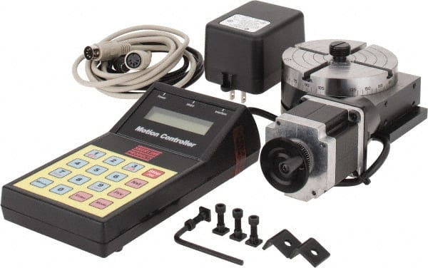 Sherline - 28,800 Max RPM Table/400 Max RPM Motor, 4" Table Diam, Horiz, CNC Rotary Indexing Table - 1.963" Centerline Height, 4" Subtable OD, 0.316" Through Hole, 120.00 Voltage, 0.006" Positioning Accuracy, AC Stepper Motor - Exact Tooling