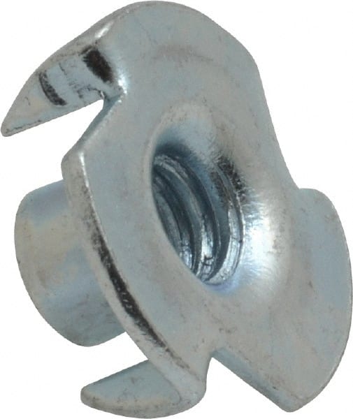 Value Collection - 1/4-20 Zinc-Plated Steel Standard Tee Nut - 5/16" Barrel Length, 3/4" Flange Diam, 3 Prongs - Exact Tooling