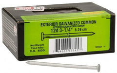Value Collection - 12D, 9 Gauge, 3-1/4" OAL Common Nails - Ring Shank, Grade 2 Steel, Galvanized Finish - Exact Tooling