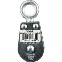 Block Division - 525 Lbs. Load Limit, Swivel Eye Snatch Block - Double Sheave, 1-5/8 Inch Outside Diameter, Wire Rope, 3/16 Inch Diameter, Eye, 5/8 Inch Inside Diameter, Carbon Steel, Zinc Plated Finish - Exact Tooling
