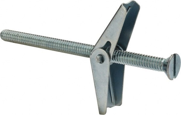 Value Collection - 1/4" Screw, 1/4" Diam, 4" Long, Toggle Bolt Drywall & Hollow Wall Anchor - 1/4" Drill, Zinc Plated, Steel, Use in Concrete, & Masonry, Hollow Tile, Plaster & Wallboard - Exact Tooling