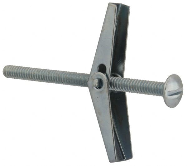 Value Collection - 1/8" Screw, 1/8" Diam, 2" Long, Toggle Bolt Drywall & Hollow Wall Anchor - 1/8" Drill, Zinc Plated, Steel, Use in Concrete, & Masonry, Hollow Tile, Plaster & Wallboard - Exact Tooling