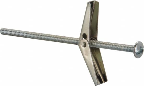 Value Collection - 1/8" Screw, 1/8" Diam, 3" Long, Toggle Bolt Drywall & Hollow Wall Anchor - 1/8" Drill, Zinc Plated, Steel, Use in Concrete, & Masonry, Hollow Tile, Plaster & Wallboard - Exact Tooling