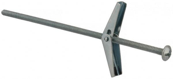 Value Collection - 1/8" Screw, 1/8" Diam, 4" Long, Toggle Bolt Drywall & Hollow Wall Anchor - 1/8" Drill, Zinc Plated, Steel, Use in Concrete, & Masonry, Hollow Tile, Plaster & Wallboard - Exact Tooling