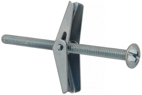 Value Collection - 1/4" Screw, 1/4" Diam, 4" Long, Toggle Bolt Drywall & Hollow Wall Anchor - 1/4" Drill, Zinc Plated, Steel, Use in Concrete, & Masonry, Hollow Tile, Plaster & Wallboard - Exact Tooling