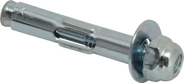 Value Collection - 1/4" Diam, 1/4" Drill, 1-3/8" OAL, 1-5/8" Min Embedment Sleeve Concrete Anchor - Steel, Zinc-Plated Finish, Acorn Nut Head - Exact Tooling