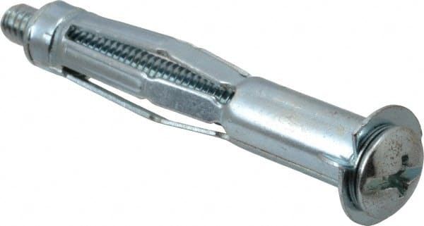 Value Collection - 1/4 - 20" Screw, 1/4" Diam, 2-1/2" Long, 5/8 to 1-3/16" Thick, Sleeve Drywall & Hollow Wall Anchor - 1/4" Drill, Zinc Plated, Steel, Use in Drywall - Exact Tooling