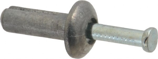 Value Collection - 1/4" Diam, 1/4" Drill, 3/4" OAL, 3-3/4" Min Embedment Hammer Drive Concrete Anchor - Zamac Alloy, Zinc-Plated Finish, Mushroom Head - Exact Tooling