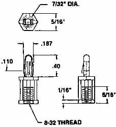 Made in USA - #8-32 Thread, 3/4" Body Length, Nylon Screw Mount - 5/16" Width Across Flats - Exact Tooling