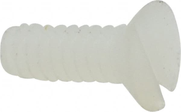 Made in USA - #4-40 UNC, 5/16" OAL Slotted Drive Machine Screw - Flat Head, Grade 6/6 Nylon, Uncoated, Without Washer - Exact Tooling