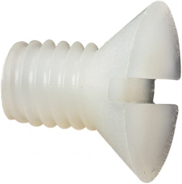 Made in USA - #10-32 UNF, 5/16" OAL Slotted Drive Machine Screw - Flat Head, Grade 6/6 Nylon, Uncoated, Without Washer - Exact Tooling