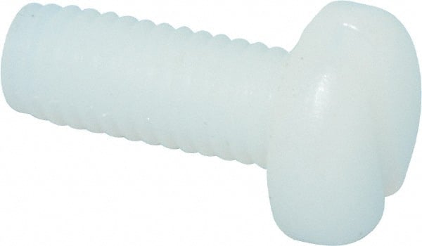 Made in USA - #10-32 UNF, 1/2" Length Under Head Slotted Drive Machine Screw - Pan Head, Grade 6/6 Nylon, Uncoated, Without Washer - Exact Tooling