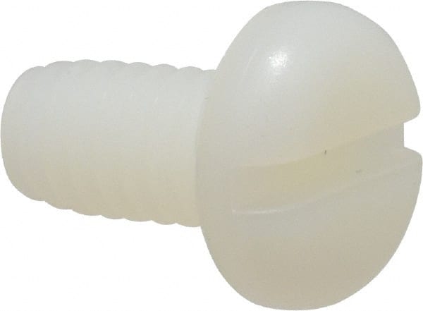 Made in USA - 1/4-20 UNC, 1/2" Length Under Head Slotted Drive Machine Screw - Pan Head, Grade 6/6 Nylon, Uncoated, Without Washer - Exact Tooling