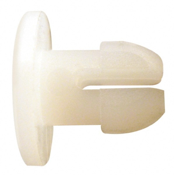 Made in USA - 0.112" Hole Diam, 0.745" OAL, Split Shank, Nylon Panel Rivet - 0.685" Length Under Head, 0.55" Material Thickness, 1/4" Head Diam - Exact Tooling
