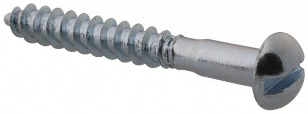 Value Collection - #5, 1" Length Under Head, Slotted Drive, Round Head Wood Screw - Zinc Plated Steel, Grade 2 - Exact Tooling