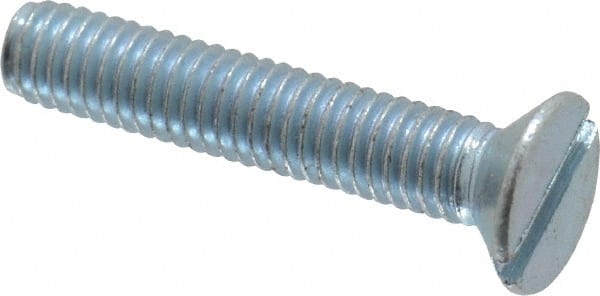 Value Collection - M3x0.50, 16mm OAL Slotted Drive Machine Screw - Flat Head, Grade 4.8 Steel, Zinc-Plated Finish, Without Washer - Exact Tooling