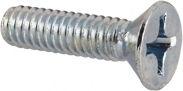 Value Collection - #12-24 UNC, 7/8" OAL Phillips Drive Machine Screw - Flat Head, Grade J82 Steel, Zinc-Plated Finish, Without Washer - Exact Tooling