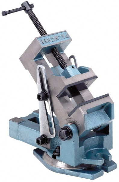 Palmgren - 4" Jaw Width, 4" Jaw Opening Capacity, Angle Swivel Machine Vise - Manual Operation, 1 Station, 12" Long x 6-1/4" High x 1-3/4" Deep - Exact Tooling
