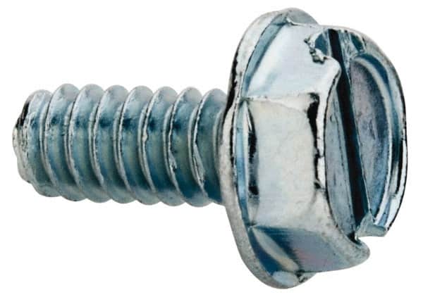 Value Collection - #6-32 UNC, 5/16" OAL Slotted Drive Machine Screw - Hex Washer Head, Grade J82 Steel, Zinc-Plated Finish, Without Washer - Exact Tooling