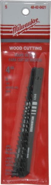 Milwaukee Tool - 4" Long, 6 Teeth per Inch, High Carbon Steel Jig Saw Blade - Toothed Edge, 0.2813" Wide x 0.065" Thick, U-Shank - Exact Tooling