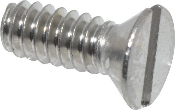 Value Collection - #6-32 UNC, 3/8" OAL Slotted Drive Machine Screw - Flat Head, Grade 18-8 Stainless Steel, Uncoated, Without Washer - Exact Tooling