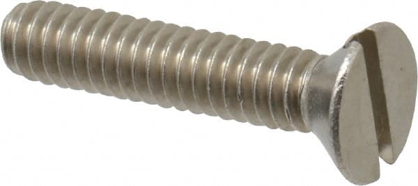 Value Collection - 1/4-20 UNC, 1-1/4" OAL Slotted Drive Machine Screw - Flat Head, Grade 18-8 Stainless Steel, Uncoated, Without Washer - Exact Tooling