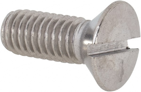 Value Collection - 3/8-16 UNC, 1" OAL Slotted Drive Machine Screw - Flat Head, Grade 18-8 Stainless Steel, Uncoated, Without Washer - Exact Tooling