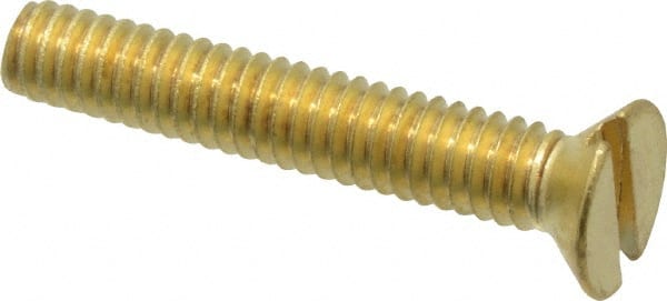 Value Collection - #8-32 UNC, 1" OAL Slotted Drive Machine Screw - Flat Head, Brass, Uncoated, Without Washer - Exact Tooling