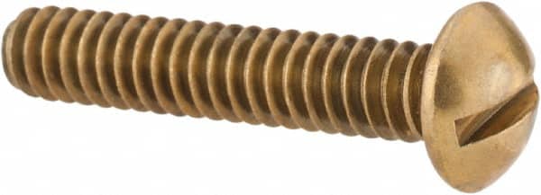 Value Collection - #10-24 UNC, 1" Length Under Head Slotted Drive Machine Screw - Round Head, Brass, Without Washer - Exact Tooling
