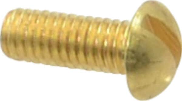 Value Collection - #10-32 UNF, 1/2" Length Under Head Slotted Drive Machine Screw - Round Head, Brass, Without Washer - Exact Tooling