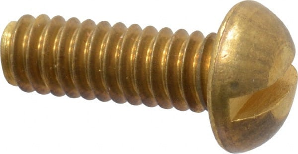 Value Collection - 1/4-20 UNC, 3/4" Length Under Head Slotted Drive Machine Screw - Round Head, Brass, Without Washer - Exact Tooling