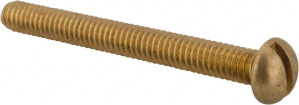 Value Collection - 1/4-20 UNC, 2-1/2" Length Under Head Slotted Drive Machine Screw - Round Head, Brass, Without Washer - Exact Tooling