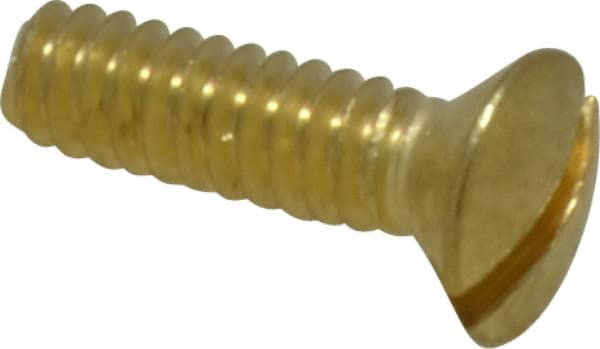 Value Collection - #6-32 UNC, 1/2" OAL Slotted Drive Machine Screw - Oval Head, Brass, Uncoated, Without Washer - Exact Tooling