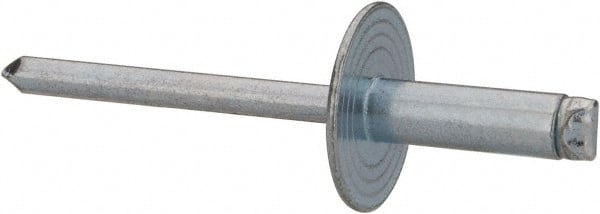 RivetKing - Size 66 Large Flange Dome Head Steel Open End Blind Rivet - Steel Mandrel, 0.251" to 3/8" Grip, 5/8" Head Diam, 0.192" to 0.196" Hole Diam, 0.575" Length Under Head, 3/16" Body Diam - Exact Tooling