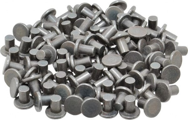 RivetKing - 1/4" Body Diam, Flat Steel Solid Rivet - 3/8" Length Under Head - Exact Tooling