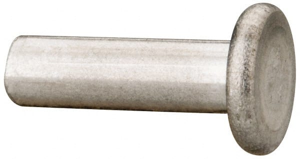 RivetKing - 3/16" Body Diam, Flat Uncoated Aluminum Solid Rivet - 5/8" Length Under Head, Grade 1100F - Exact Tooling