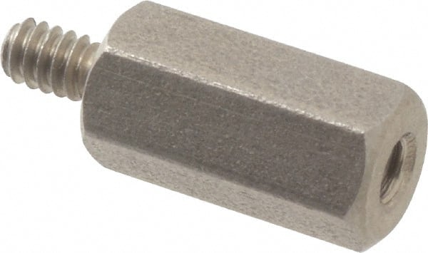 Electro Hardware - #4-40, 11/16" OAL, 1/4" Across Flats, Stainless Steel Hex Male/Female Circuit Board Standoffs - 1/4" Thread Depth, 1/2" Body Length, Bright Finish - Exact Tooling