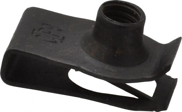 Value Collection - M6x1.00 Screw, 0.8 to 4mm Thick, Spring Steel Extruded Tapped Hole U Nut - 17/32" Center Edge, Black Phosphate Finish - Exact Tooling