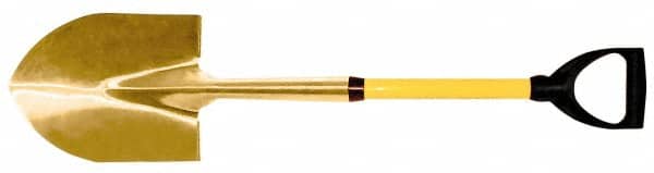 Ampco - 11-1/4" High x 9" Wide Round Aluminum Bronze Shovel - 37" Long Fiberglass D-Grip Handle - Exact Tooling