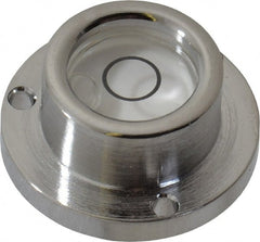 Geier & Bluhm, Inc. - 1 Inch Base Diameter x 0.44 Inch Overall Height, 1 Circle, Brass Bull's Eye Circular Level - 0.22 Inch Vial Diameter, 1/2 Inch Inner Diameter, 0.093 Inch Mounting Hole Diameter, 0.1 Inch Sensitivity, -40 to 165°F - Exact Tooling