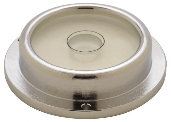 Geier & Bluhm, Inc. - 2-3/4 Inch Base Diameter x 0.69 Inch Overall Height, 1 Circle, Brass Bull's Eye Circular Level - 5/8 Inch Vial Diameter, 1-13/16 Inch Inner Diameter, 0.14 Inch Mounting Hole Diameter, 0.1 Inch Sensitivity, -40 to 150°F - Exact Tooling