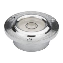 Geier & Bluhm, Inc. - 11/16 Inch Base Diameter x 0.41 Inch Overall Height, 1 Circle, Brass Bull's Eye Circular Level - 0.22 Inch Vial Diameter, 1/2 Inch Inner Diameter, 0.07 Inch Mounting Hole Diameter, 0.1 Inch Sensitivity, -40 to 165°F - Exact Tooling