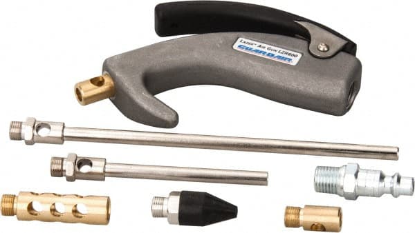 Guardair - 7 Piece Laser Palm Switch Air Gun Kit - 1/4 Inlet, 120 Max psi, Aluminum Hose - Exact Tooling