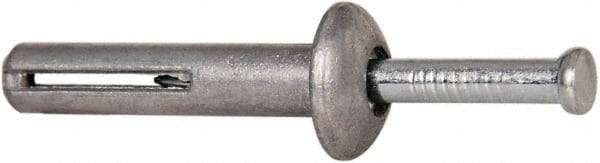 Powers Fasteners - 1/4" Diam, 1/4" Drill, 1-1/4" OAL, 1-7/8" Min Embedment Hammer Drive Concrete Anchor - Steel (Drive Pin)/Zamac Alloy (Body), Zinc-Plated Finish, Mushroom Head - Exact Tooling