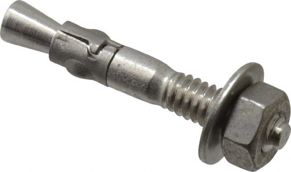 Powers Fasteners - 1/4" Diam, 1/4" Drill, 1-3/4" OAL, 7/8" Min Embedment Wedge Expansion Concrete Anchor - 304 Stainless Steel, Hex Nut Head, Hex Drive, 3/4" Thread Length - Exact Tooling