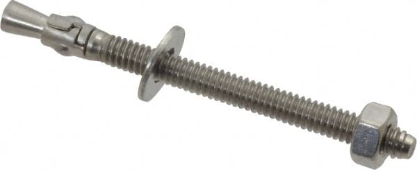 Powers Fasteners - 1/4" Diam, 1/4" Drill, 3-1/4" OAL, 1-1/4" Min Embedment Wedge Expansion Concrete Anchor - 304 Stainless Steel, Hex Nut Head, Hex Drive, 2-1/4" Thread Length - Exact Tooling