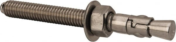 Powers Fasteners - 3/8" Diam, 3/8" Drill, 3-3/4" OAL, 1-5/8" Min Embedment Wedge Expansion Concrete Anchor - 304 Stainless Steel, Hex Nut Head, Hex Drive, 2-5/8" Thread Length - Exact Tooling