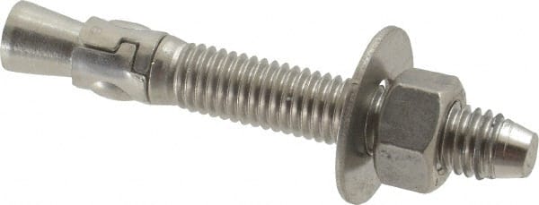 Powers Fasteners - 1/2" Diam, 1/2" Drill, 3-3/4" OAL, Wedge Expansion Concrete Anchor - 316 Stainless Steel, Hex Nut Head, Hex Drive, 2-3/8" Thread Length - Exact Tooling